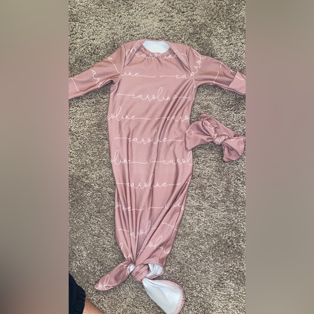 Caroline custom knot gown NEWBORN with matching bow